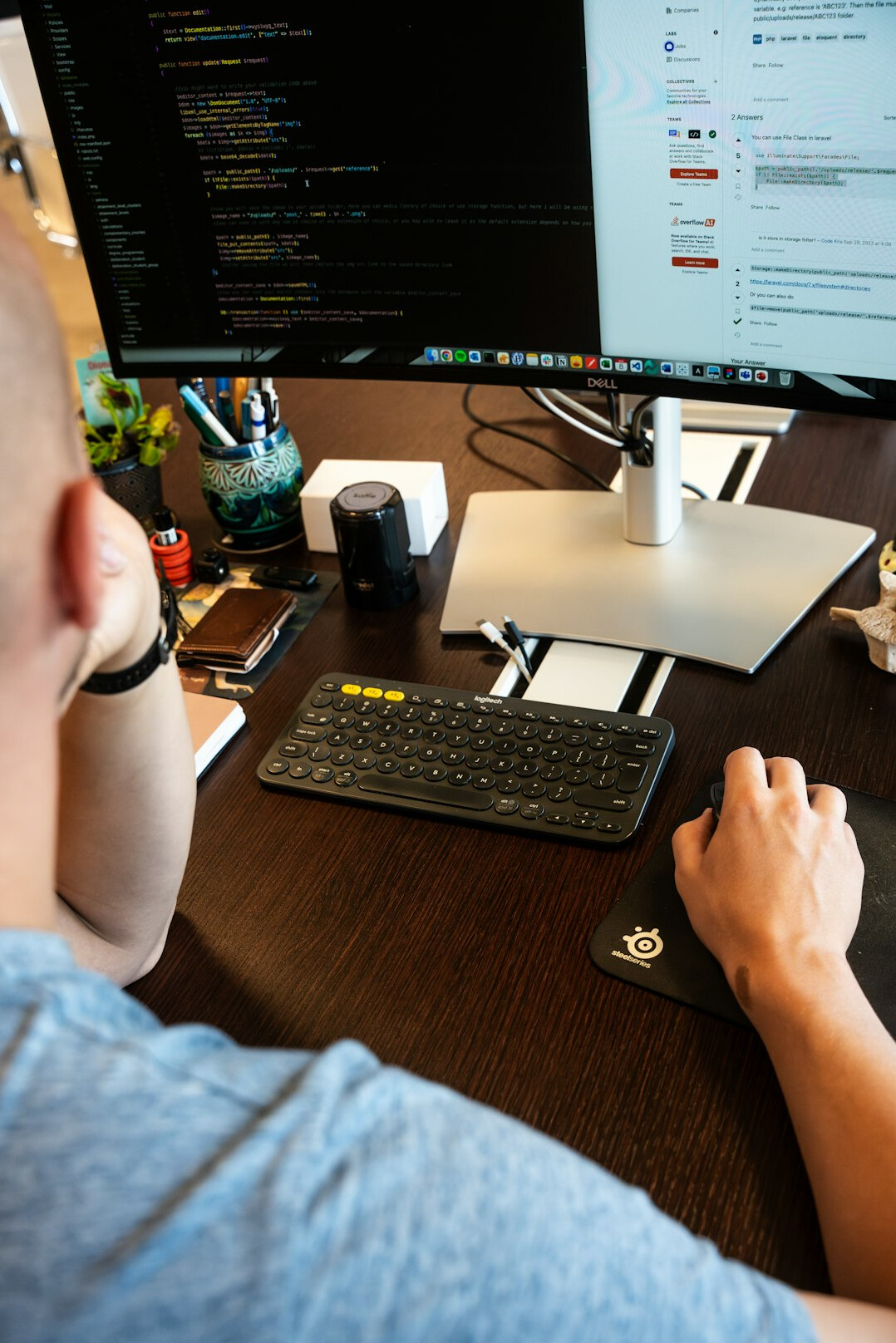insurance programmer at desk